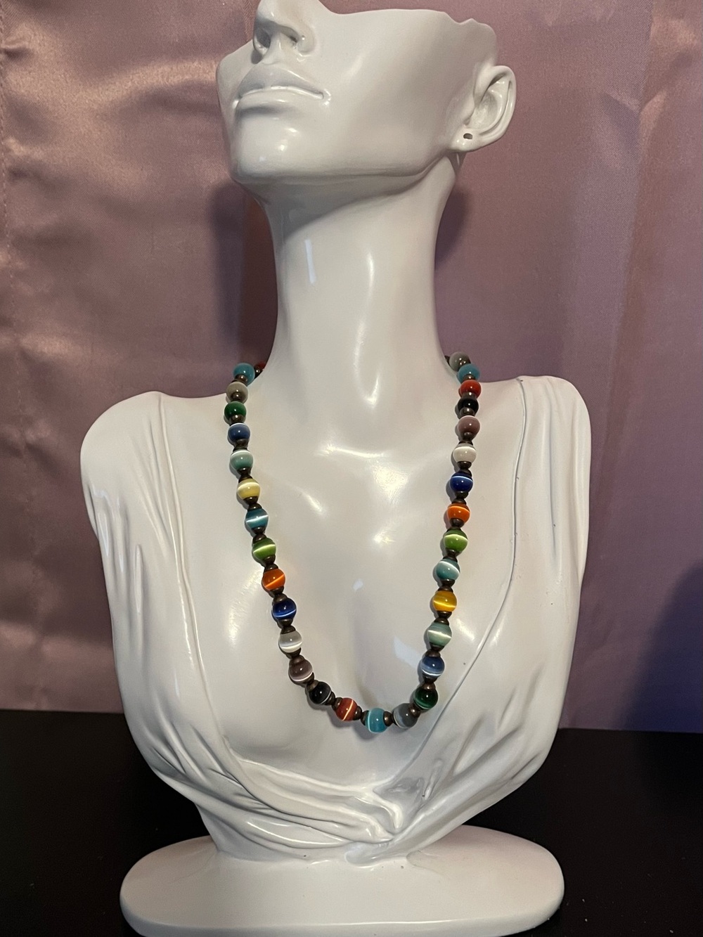 925 Mexico Multicolor Cats Eye Bead Necklace